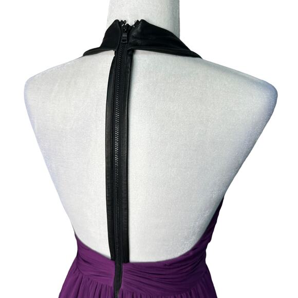 ALICE + OLIVIA Womens 2 Purple Chiffon Sleeveless Runnie Leather Back Maxi Dress - Picture 9 of 12